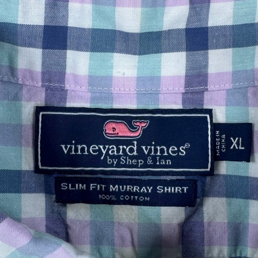Vineyard Vines Slim Fit Murray Shirt Mens XL Purple Teal Plaid Button Down - Picture 3 of 10
